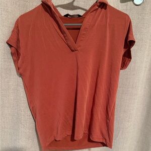 Vera Wang Women's V-Neck Short Sleeve Top - Rust